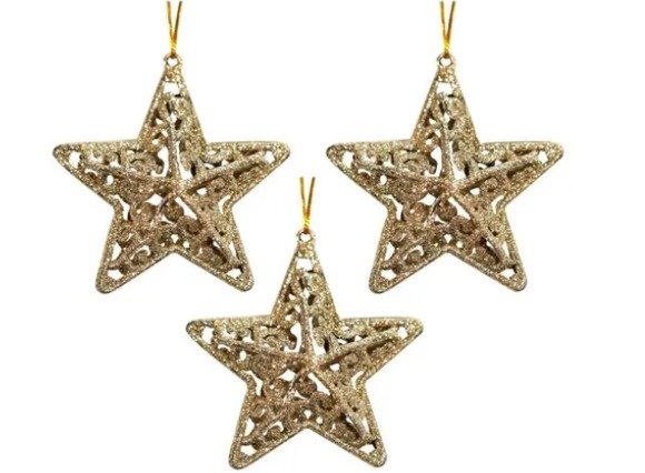Estrela Vazada Gliter Dourada 9cm Natal